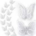 16pcs Butterfly Lace Trim, Double Layers Organza Butterfly Lace Fabric Embroidery Sewing DIY for Wedding Bride Hair Dress Hat Accessories (White)
