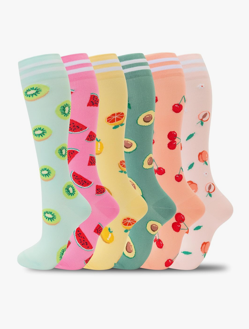 fenglaoda Compression Socks for Women Men Support Circulation 6 Pairs Socks For Nurse, Travel, Flight, 8-12 US