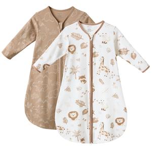 JELLYMONI Baby Sleep Sack 6-12 Months Long Sleeve Wearable Blanket for Baby, 100% Cotton 2 Pack Infant Toddler Baby Sleeping Sack Lightweight Soft 2-Way Zipper (Medium, Animal/Khaki)