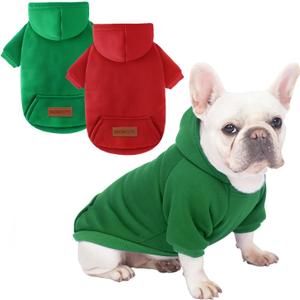 2 Pack Dog Hoodie Warm Hood Dog Sweater Cold Weather Small Dogs Sweatshirt Comfort Pet Clothes for Small Medium Dogs with Pockets (Green+Wine Red, XL (Back: 16.5",Chest: 21.6", 12.8-17lbs))