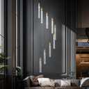 9-Light Modern Living Room Chandelier Gold Brass Finish Crystal Ceiling Pendant Lights LED Dimmable 54W 6000K Staircase Large Chandeliers for Entryway Lobby Foyer High Ceiling Chandeliers