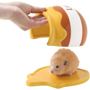 Honey Shaped Ceramic Hamster Hideout - Small Pet Habitat Decor for Syrian & Dwarf Hamsters, Gerbils, Mice, Rats, Toads