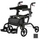 NOVA 2-in-1 Rollator & Transport Wheelchair for Seniors, Lightweight Foldable Walker with Seat, Dual Brakes, Walker Wheelchair Combo for Adults, Black