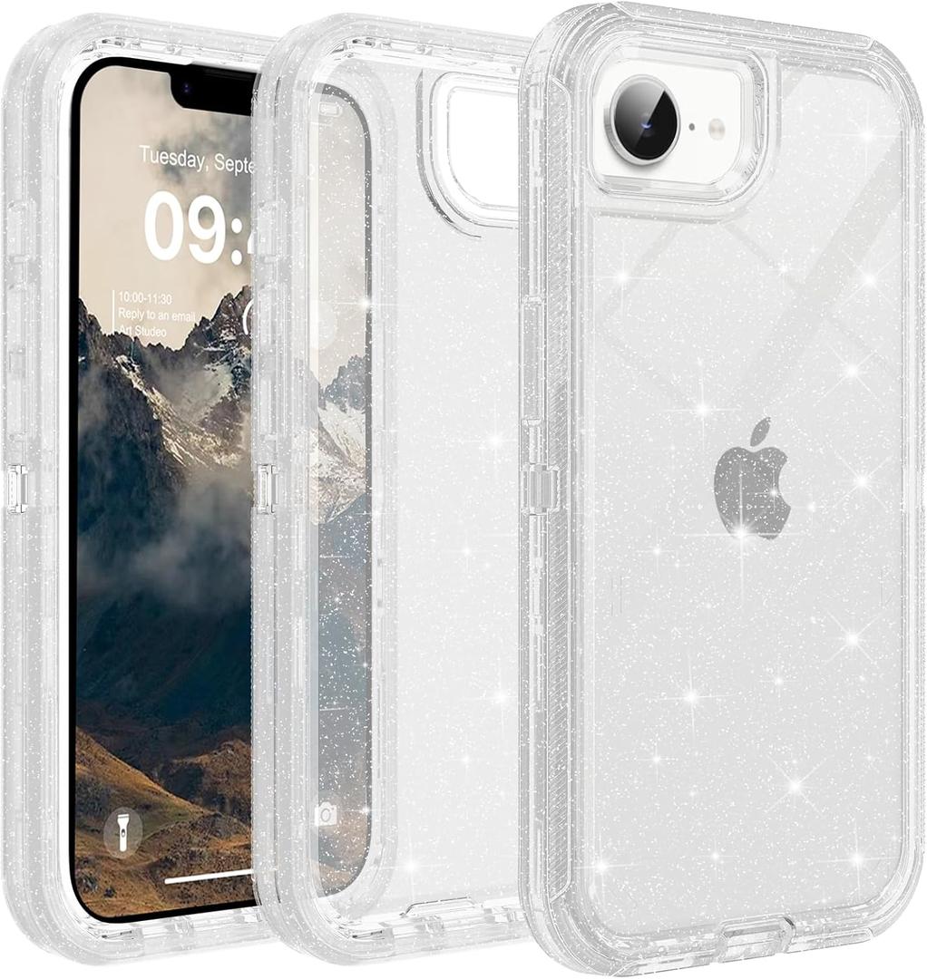 TUTUKII for iPhone 16e Case & iPhone 17e Case Clear, Anti-Drop, Transparent, Shockproof, Military Grade Drop Protection, Heavy Duty Protective Phone Case Cover, 6.1", Clear Glitter