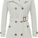 CREATMO US Women's Trench Coat Double-Breasted Classic Lapel Overcoat Belted Slim Outerwear Coat with Detachable Hood (Off-white)