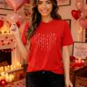 Valentines Shirt for Women Cute Love Heart Tshirts Casual Hearts Graphic Tee Tops for Her (Red, XL)