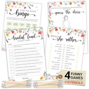 Stofinity Wildflower Bridal Shower Games 30 Guests - 4 Funny Floral Wedding Shower Games, Love In Bloom Bridal Shower Decorations, Bingo Bridal Party Game