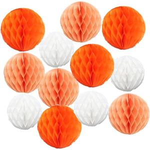 12pcs Party Honeycomb Balls Decorations - 4'' 8'' 10'' Honeycomb Ball Twin Tissue Pom Poms for Baby Shower Birthday Wedding Nursery Decor (Orange Kit)