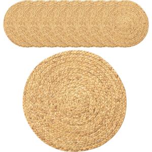 14'' Round Woven Placemats Set of 10 - Natural Extra Wide Placemats Braided Heat Resistant Placemats Farmhouse Boho Fringe Place Mats Wipeable Circle Wicker Placemats, Nature