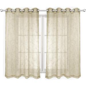 VOILYBIRD Palma Linen Semi Sheer Curtains for Bedroom 63 Inch Length Light Filtering Draperies Bronze Grommet Set of 2 Panels (52''W x 63''L, Beige)