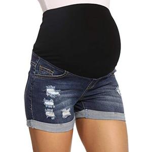 V VOCNI Maternity Denim Shorts Women's Summer High Waist Distressed Cuffed Hem Casual Denim Jeans Short S XL