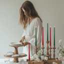 12 Inch Christmas Taper Candles Unscented Smokeless Long Tall Tapered Candle for Candlesticks Sticks Wedding Advent Home Decor DinnerSet of 12,Redgreen