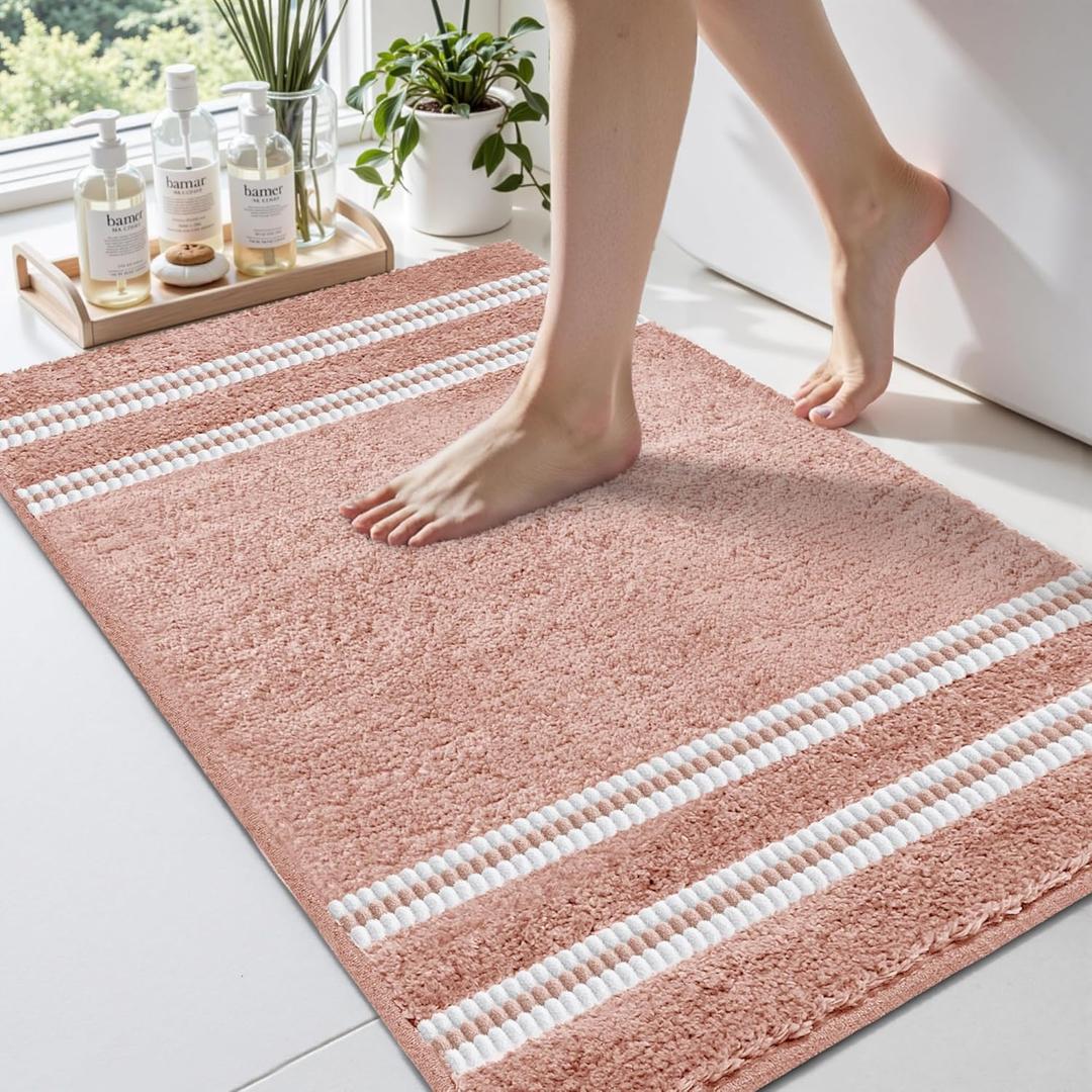 Arenarug Bathroom Rugs 17x24 Extra Soft Absorbent Bath Mat Chenille Non Slip Shower Mat Rubber Backing Machine Washable Bath Mats for Bathroom Shaggy Coral Bath Rugs for Tub, Hallway