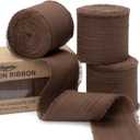 Keypan Brown Ribbon 1-1/2 Inch x 15 Yards Crinkle Fabric Cotton Ribbons for Gift Wrapping Wedding Invites Bouquets Party DIY Crafts Home Decor