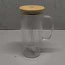 32oz Ribbed Glass Cup with Handle Bamboo Lid and Straw, Glass Tumbler, Iced Coffee Cups Hot/Cold Drinks (Azure Handle)