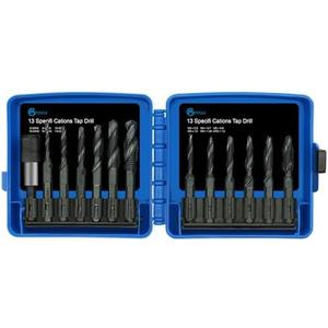 GMTOOLS Combination Drill and Tap Bit Set with Quick-Change Adapter of 13Pcs, 6 SAE Sizes: 6-32NC to 1/4-20NC, 6 Metric Sizes: M3 to M10,Suitable for Drilling Tapping Threading Countersinking