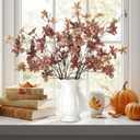 4 Pcs 30inch Thanksgiving Leaves Stems for Vase Artificial Rusty Quince Leaf Faux Thanksgiving Branch Floral Pick Fake Twig Plants with Long Stem for Home Table Centerpiece Harvest DIY Decor (Coffee)