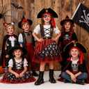 Kids Pirate Costume Girls Deluxe Buccaneer Dress Set for Halloween Party Dress Up, 5-7yrs
