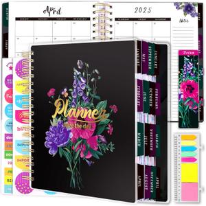 Planner 2025-2026, 18 Months Large Academic Daily Weekly Monthly Planner Organizer, Jan. 2025 - June 2026, 8.5x9.8" Agenda with Page Tabs, Separator Page, Pocket Folder, Bookmark, Stickers & Sticky Note Set (2025 Black Gold)