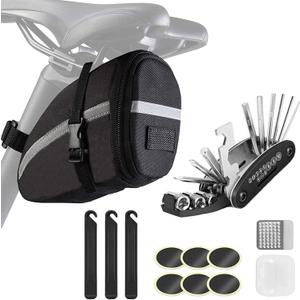 Bike Saddle Bag with Repair Tool Kits, Bicycle Saddle Bag with Repair Set, Bike Bag Under Seat, Bike Seat Bag, Bike Storage Bag with 16-in-1 Multifunction Tool Kits
