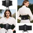Black Corset Waist Belt for Women Elastic Lace up Renaissance Pirate Accessories Tied Waspie Wide Belt for Halloween (Black)