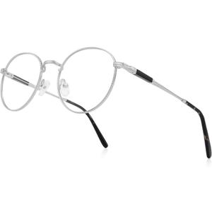 Round Reading Glasses for Women Men Vintage Retro Blue Light Blocking Computer Readers (Silver)