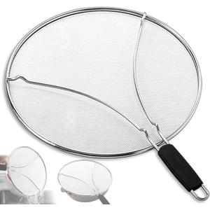 Splatter Screen for Frying Pan & Food Strainer,13 Inch Stainless Steel Grease Splatter Guard,Shield from Splashing Oil, Dishwasher Safe(Black)