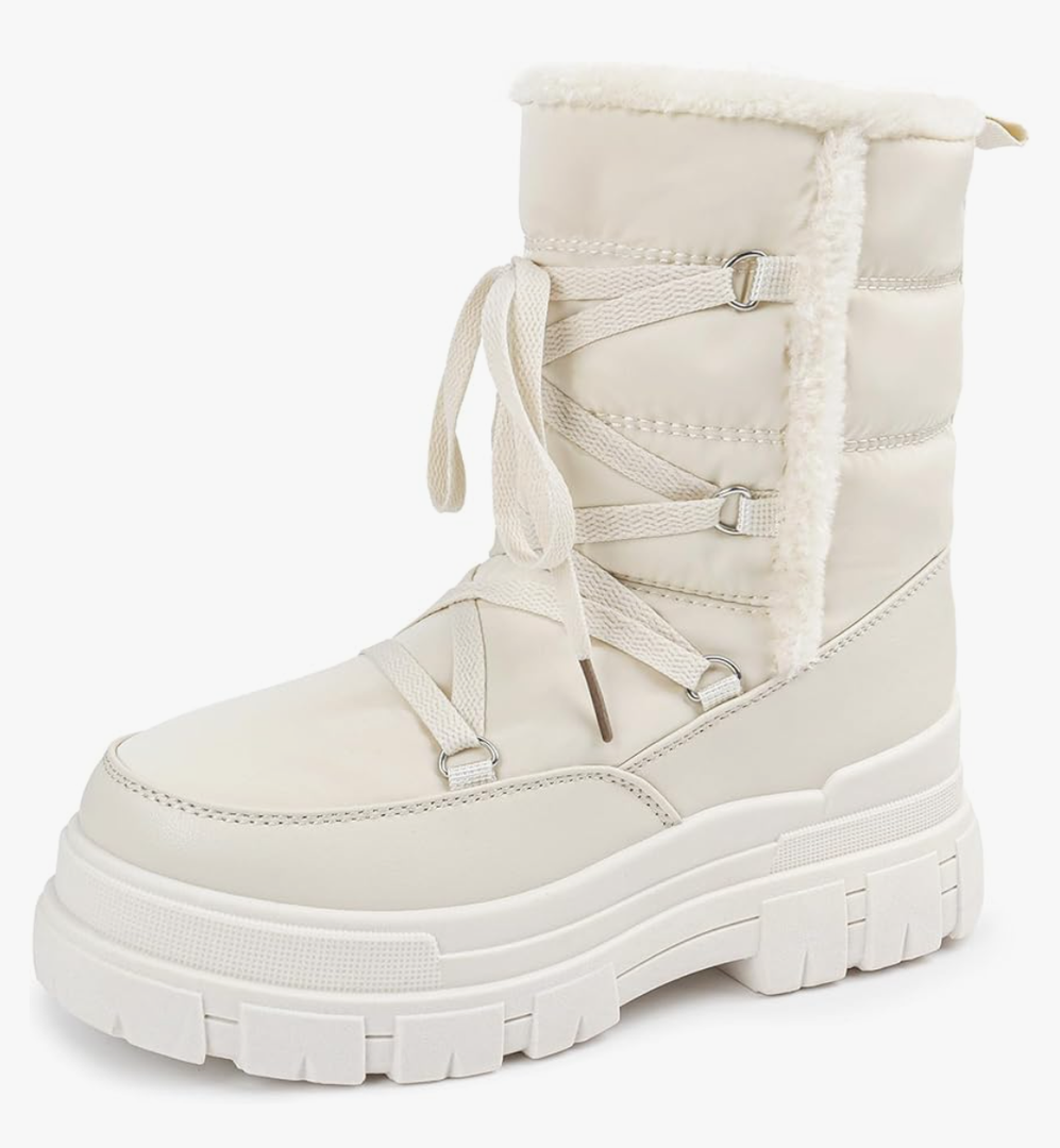 White Snow Boots for Women Waterproof Platform Winter Boots Anti-Slip Warm, Comfortable Outdoor Booties, Size 8
