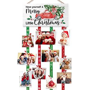 Christmas Card Holder Picture Frames Collage Christmas Card Display Wall Hanging Picture Board with 30 Photo Clips, Picture Holder Farmhouse Christmas Home Decor Bedroom Living Room Christmas Gifts