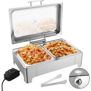 THXSUN Electric Chafing Dish Set, Dual 4.5QT Electric Buffet Server, Half Size Roll Top Stainless Steel Food Warmers with Temperature Control for Catering & Events