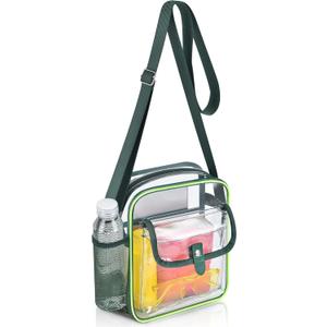 SPODEARS Clear Crossbody Bag for Stadium Events & Concerts - Adjustable Shoulder Strap Purse with 1 Bottle Holder (Medium, Forest Green)