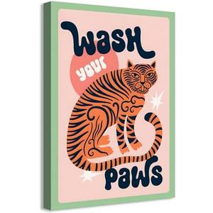 Framed Funny Bathroom Animal Wall Art Pictures Fun Toilet Canvas Prints Trendy Tiger Wash Your Paws Posters Funky Home Wall Decor 16x24in