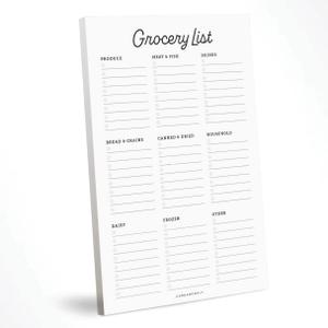 CARDAMONOLY Grocery List Notepad - 6 x 9 Inches - 50 Tear Off Sheets - Minimalist Black and White Shopping List Pad - Kitchen Essentials List - Apartment Essentials List
