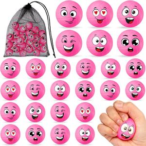Shappy 24 Pcs Mini Volleyball Stress Balls 1.57" Foam Sports Balls with Emotion for Kids Volleyball Team Gifts with Mesh Drawstring Bag for Volleyball Party Birthday School Reward,6 Style(Pink)