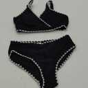 KANGKANG Girls Swimsuit Bikini Set Solid Color V-Neck Two Piece Bathing Suit with Chest Pad Adjustable Straps Swimwear 7-16T (11-12 Years, Black)