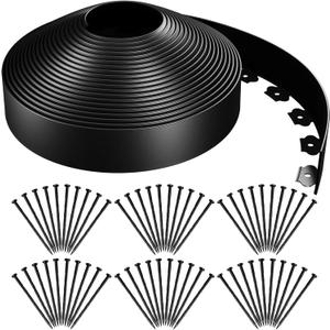 AGTEK 98FT Plastic Landscape Edging Kit 3inch Height No-Dig Garden Edging Border Lawn Edging Roll for Flower Bed Lawn Yard, Black, with 60 Anchoring Spikes