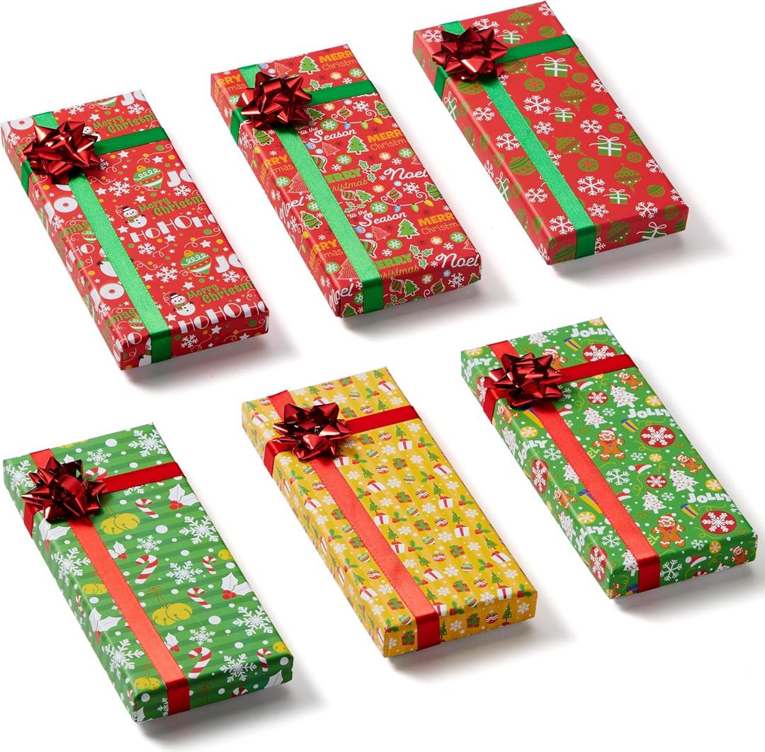 JOYIN 9PCS Presents Gift Card Holder Christmas Card Boxes with Lids, 6.5'' x 2.8'' x 0.8'' Christmas Cash Money Gift Holder Boxes with Bows, Sturdy Gift Wrapping Box for Holiday Birthday Party Favor