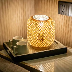 LeGravity Rattan Table Lamp,Small Woven Bedside Lamp,Hobo Wicker Wooden Nightstand Lamp for Bedroom Living Room Desk Kids Room