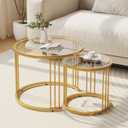 Garden 4 you Nesting Coffee Table, 23.6" Round Coffee Table Set of 2, Glass Nesting Table with Metal Frame, Ceter Tables for Living Room Bedroom Balcony, Gold, 23.6 inches x 23.6 inches x 19.7 inches