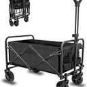 Collapsible Foldable Wagon, Heavy Duty with Wheels, Utility Folding Grocery Wagon for Outdoor Activities (Black)