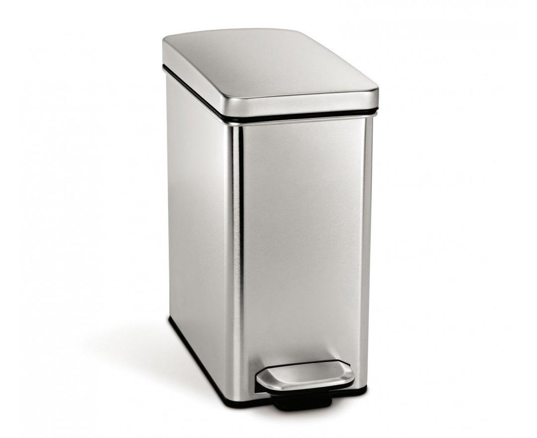 simplehuman 10 Liter / 2.6 Gallon Stainless Steel Bathroom Slim Profile Trash Can, Brushed Stainless Steel (brushed)