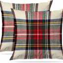 Plaid Pillow Covers 18 x 18 Inches Set of 2 Pillow Cases Decorative,Scottish Tartan Red and White Wool Plaid Pattern Symmetric Square Print Double Sided Decorative Christmas Throw Pillow Covers