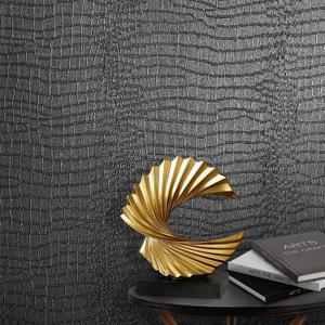 Zeeko Black Peel and Stick Wallpaper 23.6" x 400" Removable Crocodile Wallpaper Embossed Contact Paper Textured Wall Paper for Cabinet Bedroom Bathroom