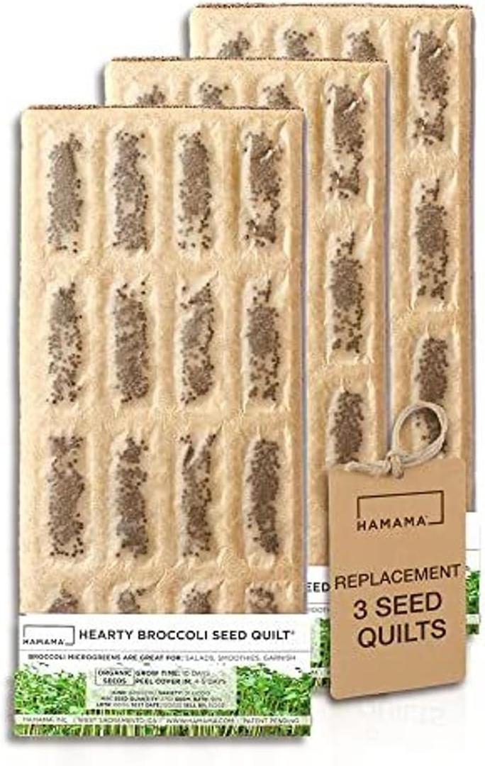 HAMAMA Microgreens Growing Kit Replacements - Kale, Broccoli & Salad Indoor Sprouts Mat - Seed Quilts Easy Setup Pack of 3 - No Tray Only Seeds Refills