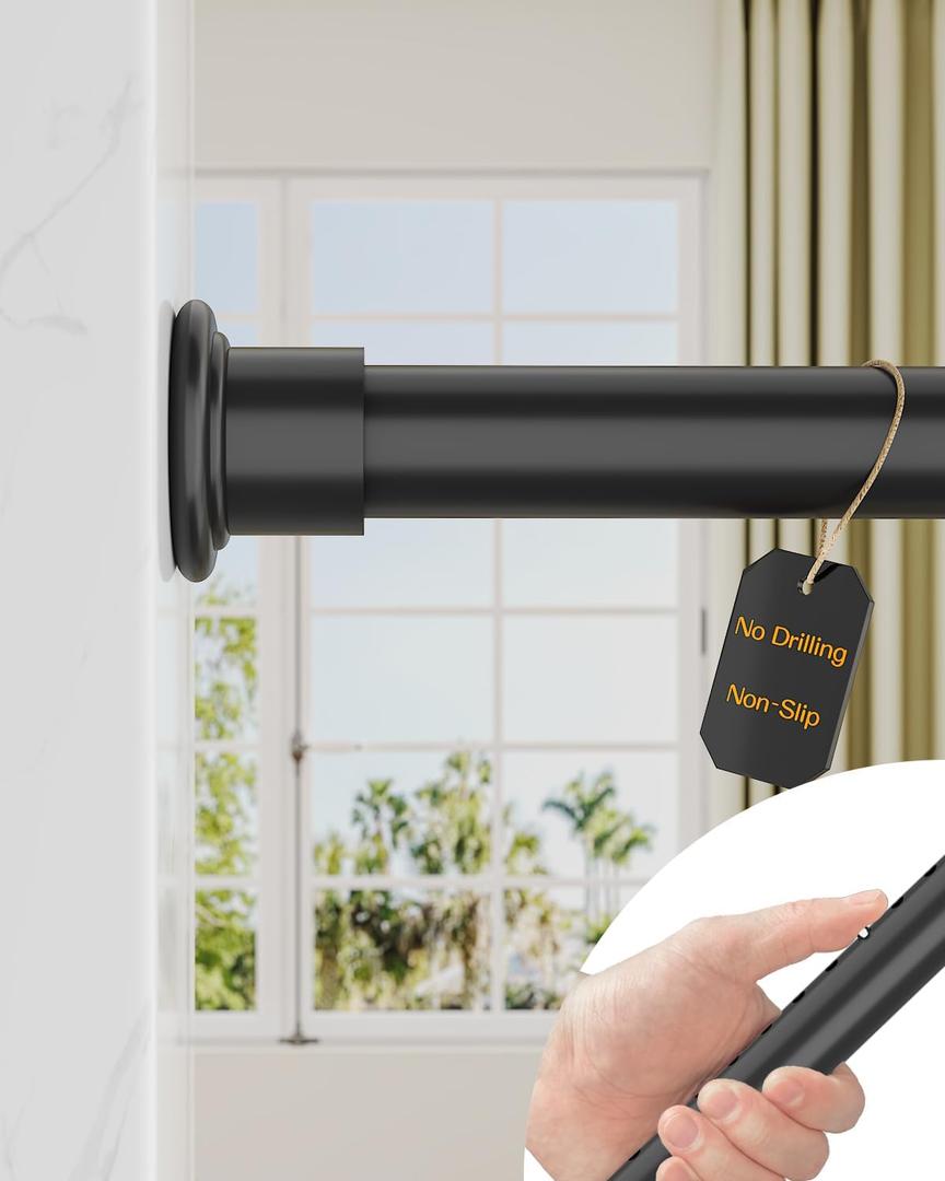 ALLZONE Tension Curtain Rod for Window, 83-123 Inches, Heavy Duty Curtain Rods No Drilling, Non-Slip Bathroom Shower Tension Rod, Renter Friendly, Adjustable, Spring Loaded, Extra Long, Black