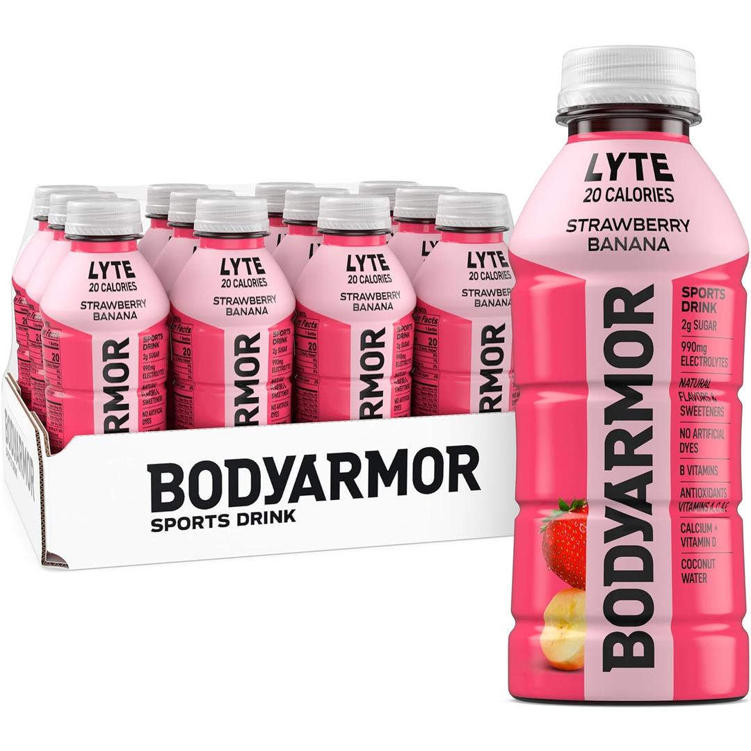 BODYARMOR Lyte Sports Drink Low-Calorie Sports Beverage, Strawberry Banana, Coconut Water Hydration, Natural Flavors with Vitamins, Potassium-Packed Electrolytes, Perfect for Athletes, 16 fl oz Bottle (Pack of 12)
