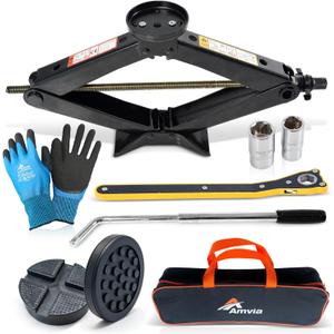 Car Jack Kit 3 Ton Scissor Jack with Cross Pad & Flat Pad Tire Jack Tool