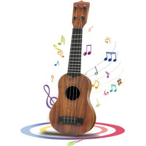 Kids Toy Ukulele, Kids Guitar Musical Toy,17 Inch 4 Steel Strings, with Pick,Early Educational Learning Musical Instrument Gift for Preschool Children(Wooden Color) (17inch)
