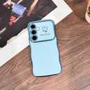 NITITOP Compatible with Samsung Galaxy A25 5G Case Cute Luxury Women Girls Men with Love Heart Electroplated Pattern Curly Wave Frame Raised Camera Shockproof Protection Cover-Baby Blue