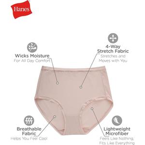 Hanes Women's Microfiber Stretch Underwear Pack, Comfort Flex Fit Brief Bikini or Thong Panties, 6-Pack, XL